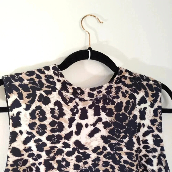 CLEARANCE Saks Fifth Avenue Dress Leopard Print Animal Sleeveless High Collar - Picture 6 of 16